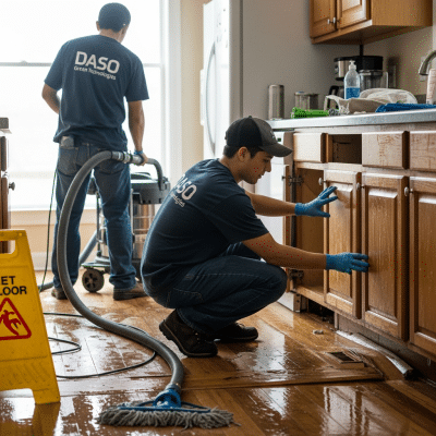 Read more about the article Why Immediate Water Extraction Saves Flooring and Cabinets